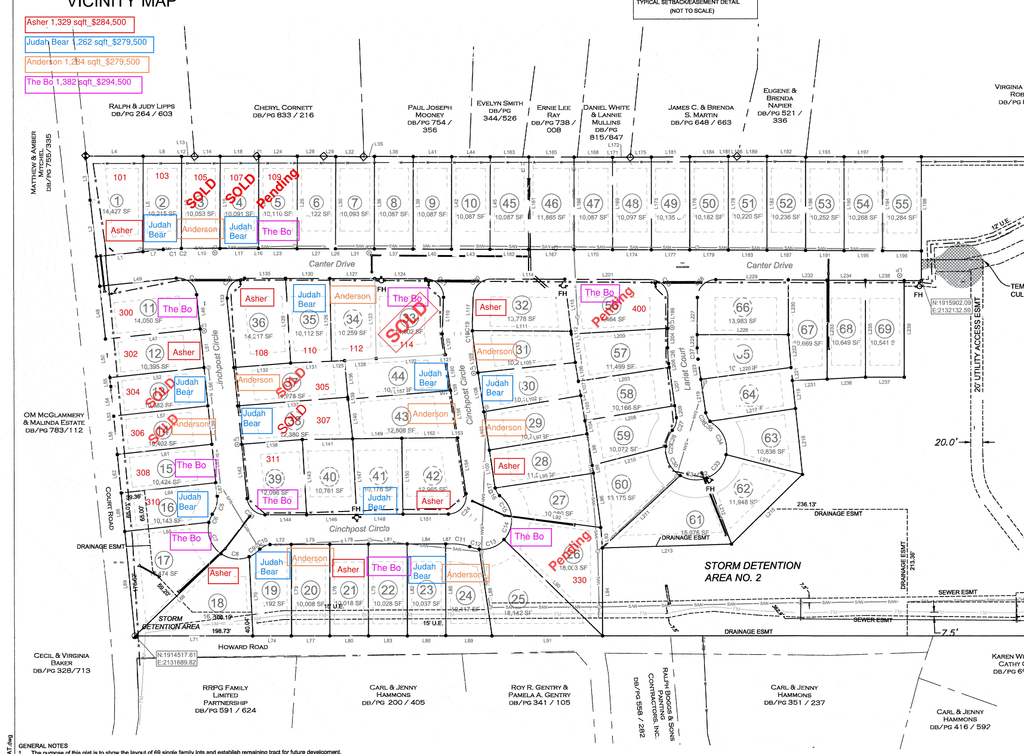 The Place at Court Road neighborhood site plan and lot map